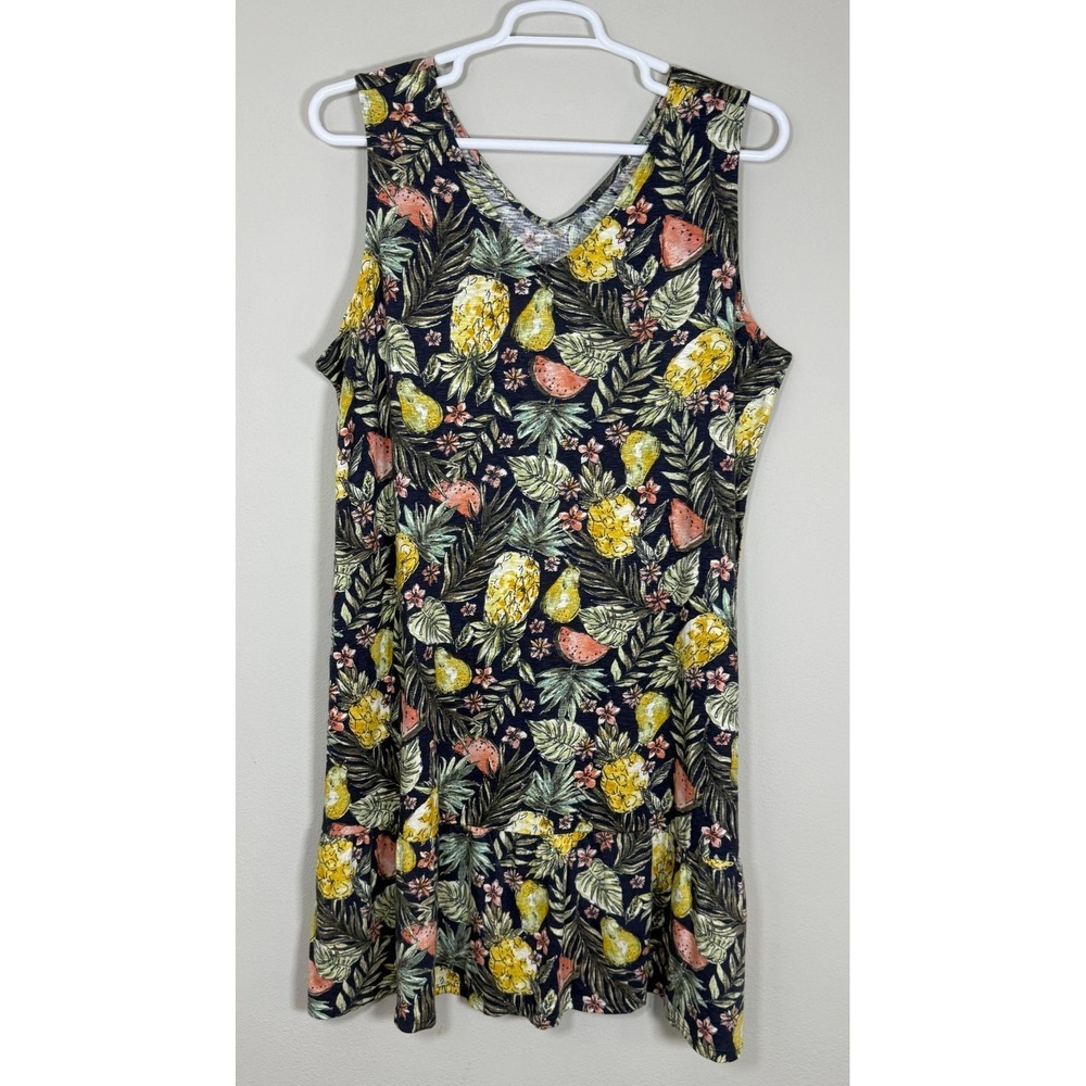 J Jill Wearever Dress XL Tropical Fruit Sleeveless Summer Vacation Dress